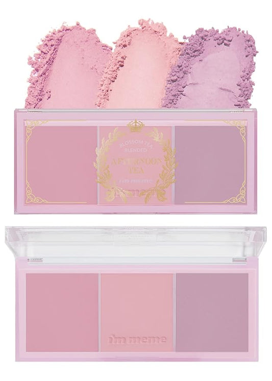 I'm Meme Palette - Afternoon Tea Blusher | Blossom Tea Blended, Cool Tone Blush for Cheek, Soft Pink, Peach, Lavender, 3 Shades Palette, Matte Powder Blush for Face&Cheeks, 0.4oz-Velvo Beauty