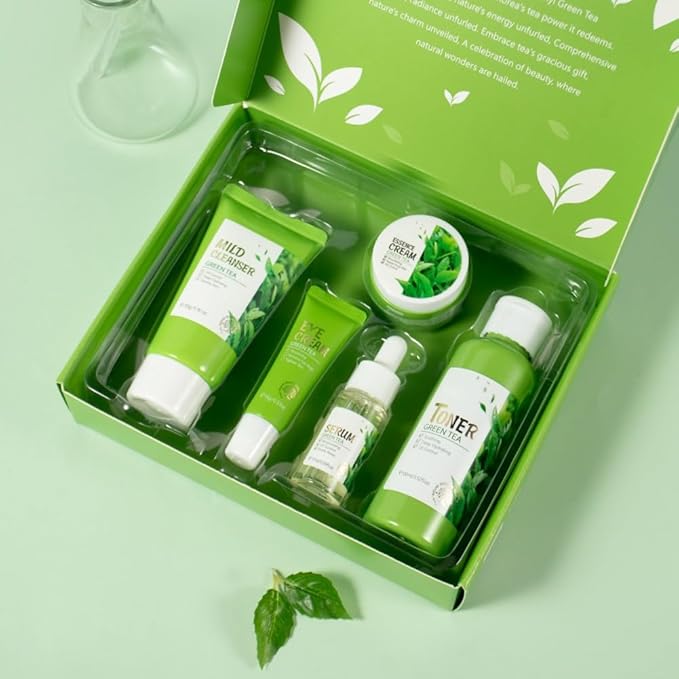Skin Care Set, Green Tea Skin Care Sets & Kits, Skin Care for Teenage Girls Gift Set with Cleanser, Toner, Serum, Eye Cream, Facial Cream, Facial Skin Care Sets & Kits for Teenage Girls Women-Velvo Beauty