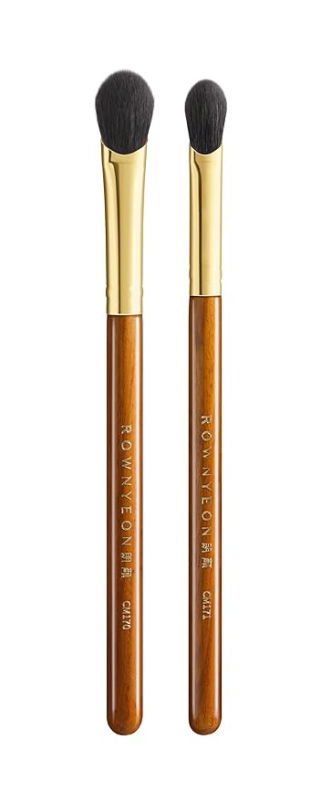 CM 170 & 171 Desert Oak Series Thumb Eyeshadow Brush DUO Set - Large & Small, Curved Finger Contour for Lid & Crease, Premium Goat Hair & Bubinga Handle, Perfect Pair for Blending, Shimmer & Detail-Velvo Beauty