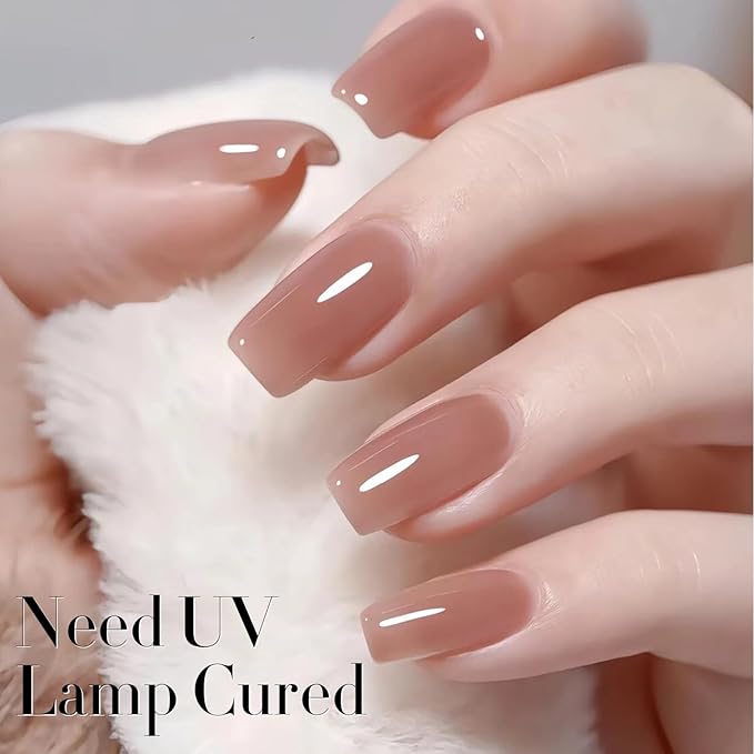 Double Rhythm Translucent Gel Polish Sheer Neutral Natural Light Milky Same Color Same Bottle 15ML Jelly Nail Polish Nail Art DIY at Home (Deep Nude-A1412)-Velvo Beauty