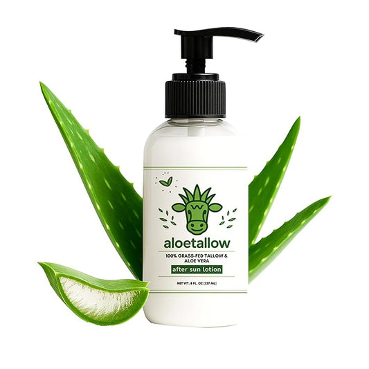 After Sun Lotion for Sunburn Relief & Tan Extender – Aloe Vera & Grass Fed Tallow with Shea & Cocoa Butter – Non-Toxic Daily Body Moisturizer for Dry Skin, Face & After Tanning-Velvo Beauty