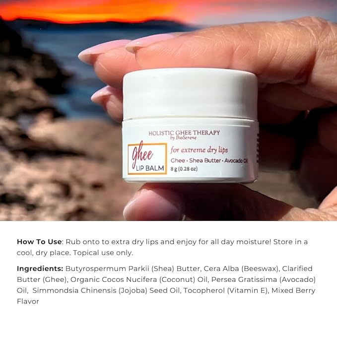 Natural Lip Balm For Very Dry Lips | Pack of 4 | Moisturizing Ghee, Shea Butter, Beeswax, Coconut Oil, & Jojoba Oil | Hydrating Lip Care For Chapped Lips, After Sun Care | Bioserene-Velvo Beauty