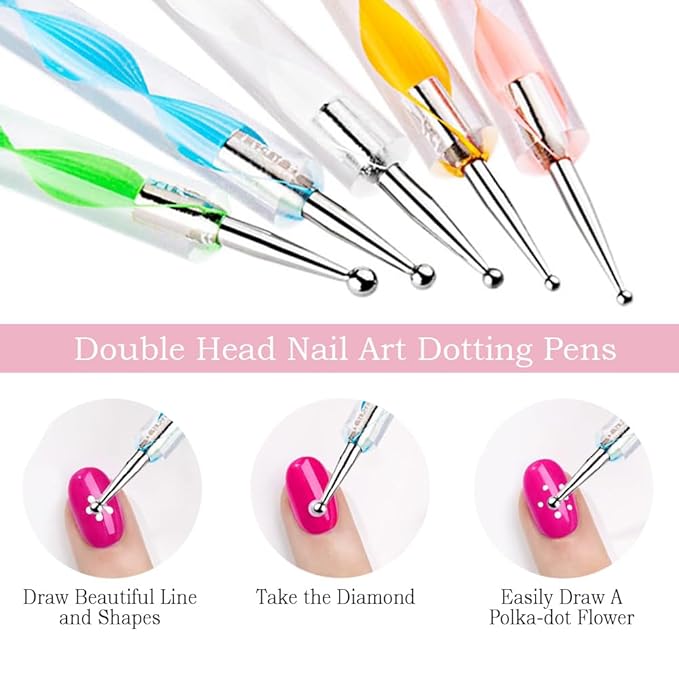 Nail Art Tools 27Pcs Set,Nail Art Brush,Resin Nail Art Palette,5 Pcs Nail Art Sculpture Pen,2-way Acrylic Silicone Engraving Pen Dotting Pen Tools Nail Art Kit for Nail Art DIY-Velvo Beauty