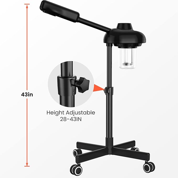 TASALON Steamer on Wheels for Professional Skin Rejuvenation, Facial Steamer Kit for Home, Spa, Clinic - Warm Mist, Ozone Face Humidifier - Pore Opener and Cleanser-Black-Velvo Beauty