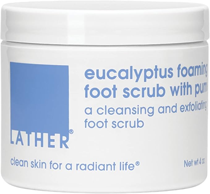 LATHER Foot Scrub with Pumice Stone - Gentle Exfoliating Foaming Foot Scrub for Skin - Cracked Heel Repair for Smooth, Soft Feet - Pedicure Foot Spa | 4 Oz-Velvo Beauty
