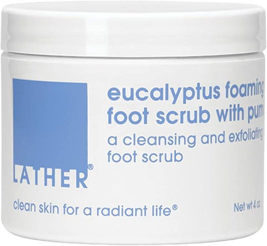 LATHER Foot Scrub with Pumice Stone - Gentle Exfoliating Foaming Foot Scrub for Skin - Cracked Heel Repair for Smooth, Soft Feet - Pedicure Foot Spa | 4 Oz-Velvo Beauty