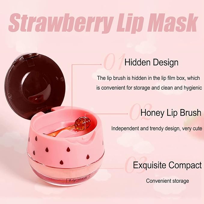 Strawberry Lip Sleeping Mask,Plumping Lip Hydrating Bee Lip Balm Honey Pot Propolis Moisturizing Lip Balm With Stick,Lip Exfoliating Bee Lip Balm Sleeping Lip Mask-Velvo Beauty