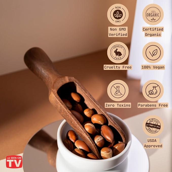 VoilaVe USDA and ECOCERT 100% Pure Organic Moroccan Argan Oil for Skin, Nails & Hair Growth, Anti-Aging Face Moisturizer, Cold Pressed, Hair Moisturizer, Rich in Vitamin E, As Seen On TV - 4 fl oz-Velvo Beauty