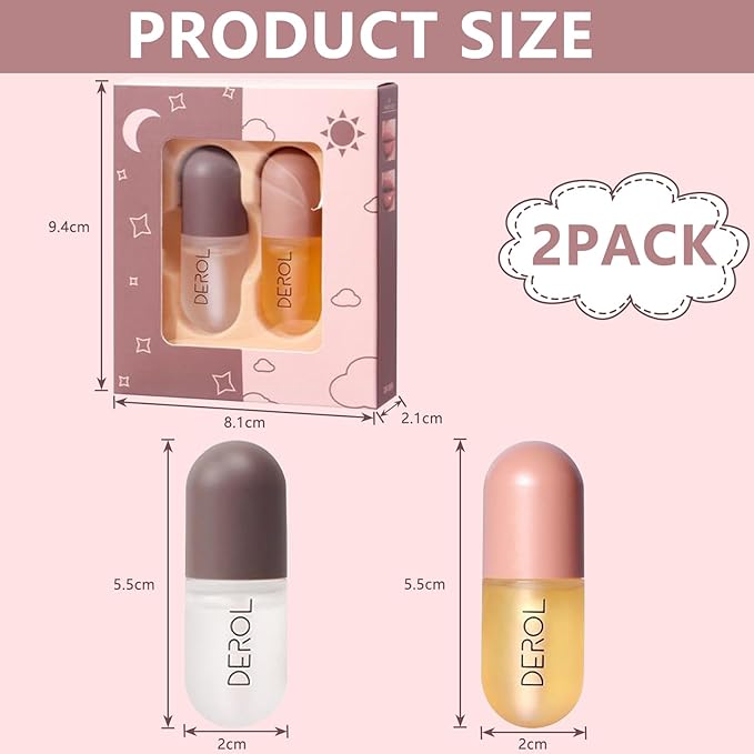 DEROL 2Pcs Natural Lip Plumper, Plant Extracts Plumping Lip Serum, Lip Enhancer Including Day and Night Lip Plumping Balm, Lip Care Serum for Fuller & Hydrated Sexy Lip (5.5MLX2)-Velvo Beauty