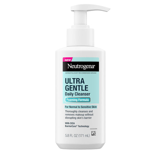 Neutrogena Ultra Gentle Foaming Facial Cleanser, Foaming Face Wash for Sensitive Skin, Gently Cleanses Away Dirt, Oil & Makeup Without Over Drying, Fragrance-Free, 5.8 fl. oz-Velvo Beauty