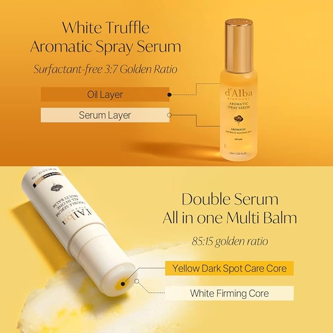 d'Alba White Truffle Vegan Holiday Gift Set, First Aromatic Spray Serum & All In One Multi Balm, Suitable for All Skin Types, Korean Skin Care-Velvo Beauty