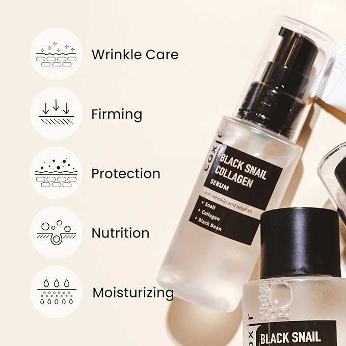 coxir BLACK SNAIL GIFT SET /Gift Set Birthday present /Foam Cleanser+Serum+Cream/Black Rice, Bean, Sesame, Snail Mucin, Collagen, Peptide l Repairing&Firming l Korean Skin Care-Velvo Beauty