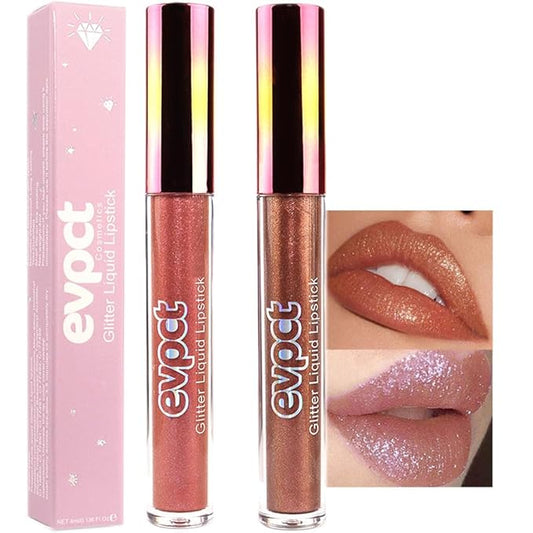 evpct 2Pcs Bronze Gold Nude Gold Matte to Glitter Liquid Lipstick Set for Women Long Lasting Glossy Metallic Shimmer Sparkle Lipstick Lip Gloss 5+14-Velvo Beauty