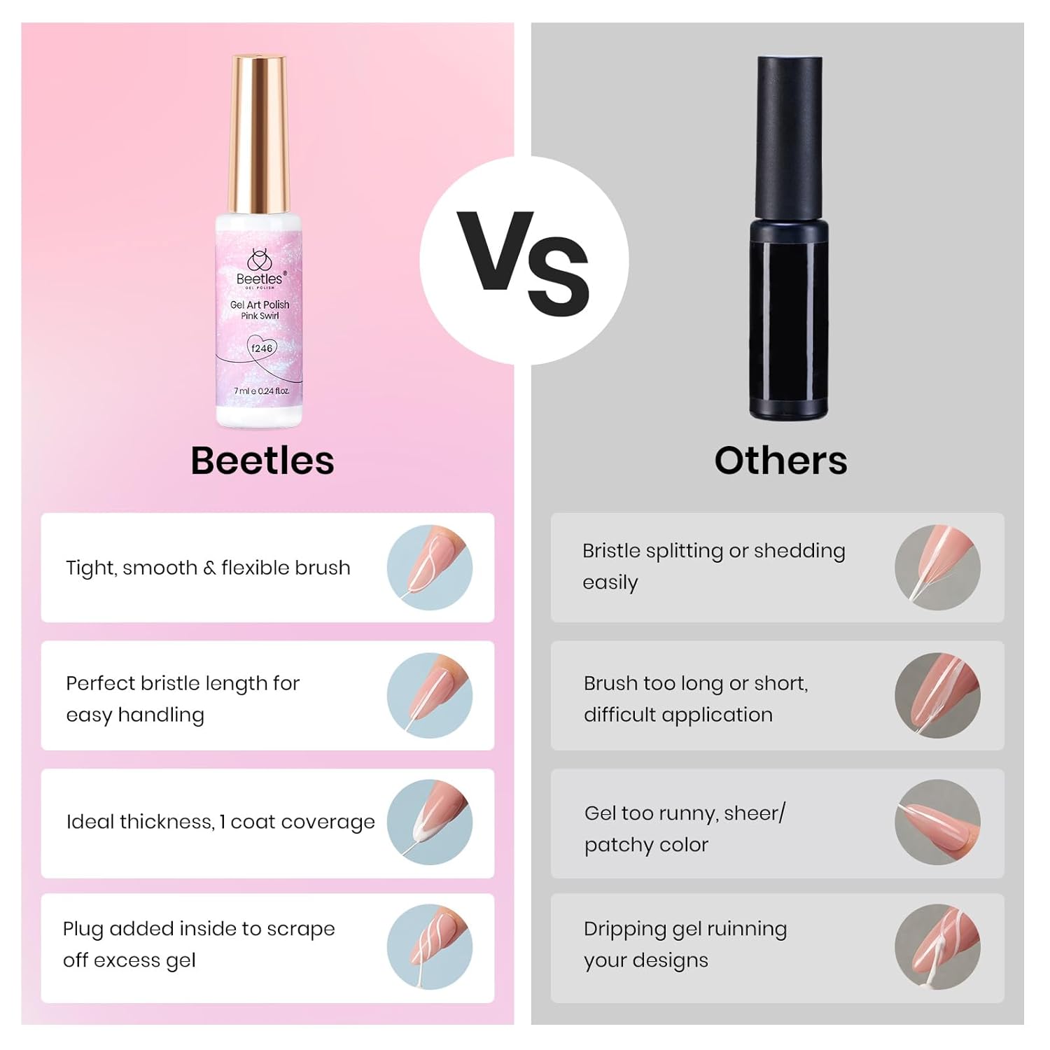 Beetles Pearl Pink Gel Nail Polish,Pearlescent Pink Mermaid Nail Drawing Gel Nail Art Polish Soak Off Uv Led Shimmer Gel Liner Nail Art with Dotting Pen & Heart Nail Charms for Women-Velvo Beauty