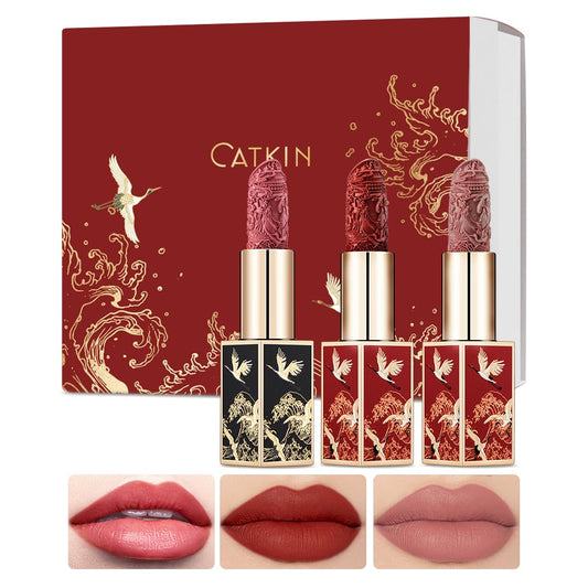 Catkin Carving Lipstick 3pcs Set Silky Smooth Moisture Long Lasting Highly Pigmented Waterproof for Lip Color Makeup 0.13 Ounce X 3 Gift for women-Velvo Beauty