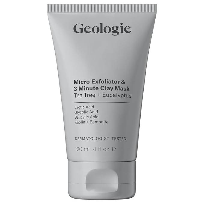 Geologie Micro Exfoliator & Clay Mask | 3-in-1 Deep Cleansing Face Wash, Pore Refining Mask & Skin Exfoliant | Tea Tree & Eucalyptus Scent For Men & Women | 4 fl oz-Velvo Beauty