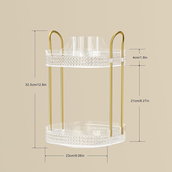 360 Rotating Makeup Organizer 2 Tier, Large Skincare Clear Make Up Storage Spinning Perfume Organizers for Bathroom Counter Dresser, White-Velvo Beauty