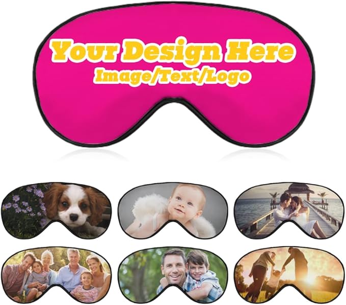 Custom Personalized Sleep Eye Mask Add Any Photo Text Logo Design Your Own Soft Blindfold Eyemask Blackout Eye Cover for Men Women Home Travel Offices, DeepPink, 8.1"x4.1"-Velvo Beauty