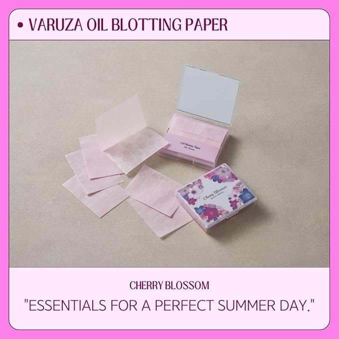 [600 Counts Refills Only] Cherry Blossom Natural Oil Blotting Sheets for Face with Mirror Case and Refills-Velvo Beauty