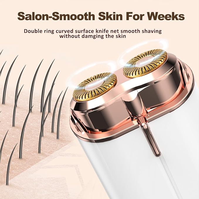 Facial Hair Removal for Women, Portable Painless Electric Shaver Device with Built-in LED, Wet/Dry Electric Razor Hair Remover Epilators for Face, Chin, Upper Lip and Arms (White-2025)-Velvo Beauty