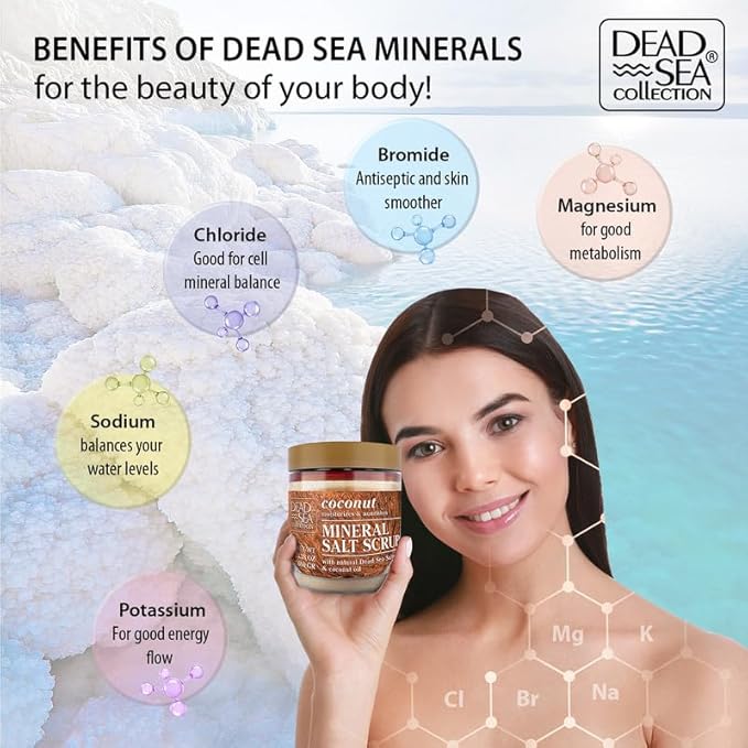 Dead Sea Collection Coconut Salt Scrub – Exfoliating Body Scrub for Women – Moisturizing and Nourishing Skin – with Pure Oils and Dead Sea Minerals (23.28 Oz)-Velvo Beauty