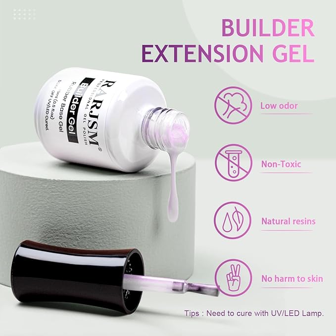 RARJSM Gel Builder Nail Polish Pearl White Purple Glitter Hard Gel in a Bottle Mermaid Shell Pearlescent Thick Extension Structure Gels for Nails 15ml Soak Off Curing Requires Salon Home DIY Use-Velvo Beauty