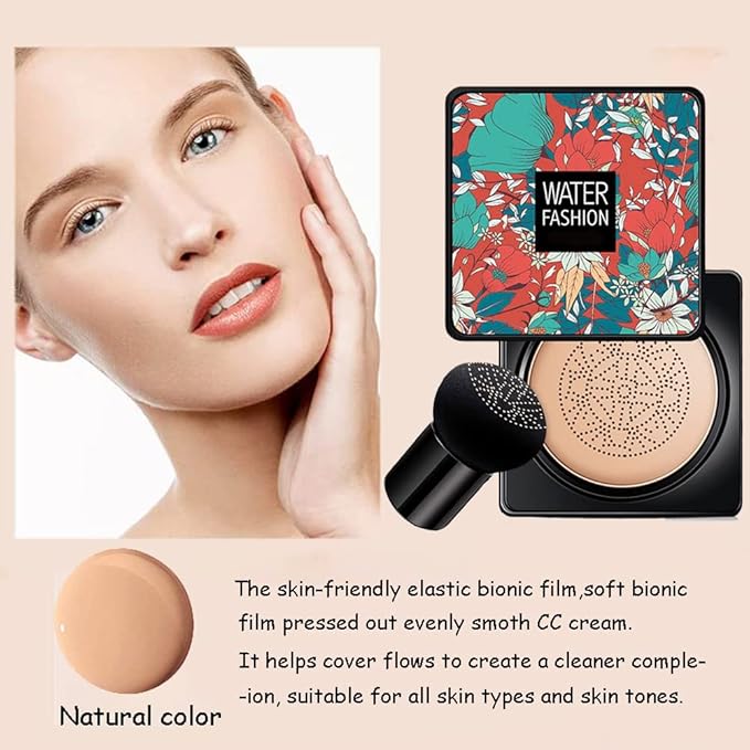 Air Cushion CC Cream Mushroom Head Foundation Air Cushion BB Cream Concealer Moisturizing Brighten Makeup Long Lasting Waterproof-Natural 1Pack-Velvo Beauty