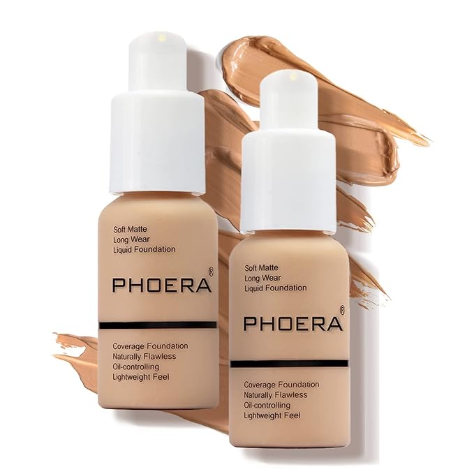 PHOERA Foundation Makeup Naturally Liquid Foundation Full Coverage Mattle Oil-Control Concealer 8 Colors Optional,Great Choice For Gift (2pcs,#104 Buff Beige)-Velvo Beauty