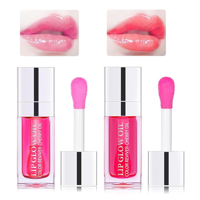 Hydrating Lip Glow Oil Moisturizing Plumping Lip Tint Lip Gloss Transparent Lip Balm Long Lasting Nourishing Repairing Lightening Lip Lines (007#+015#)-Velvo Beauty
