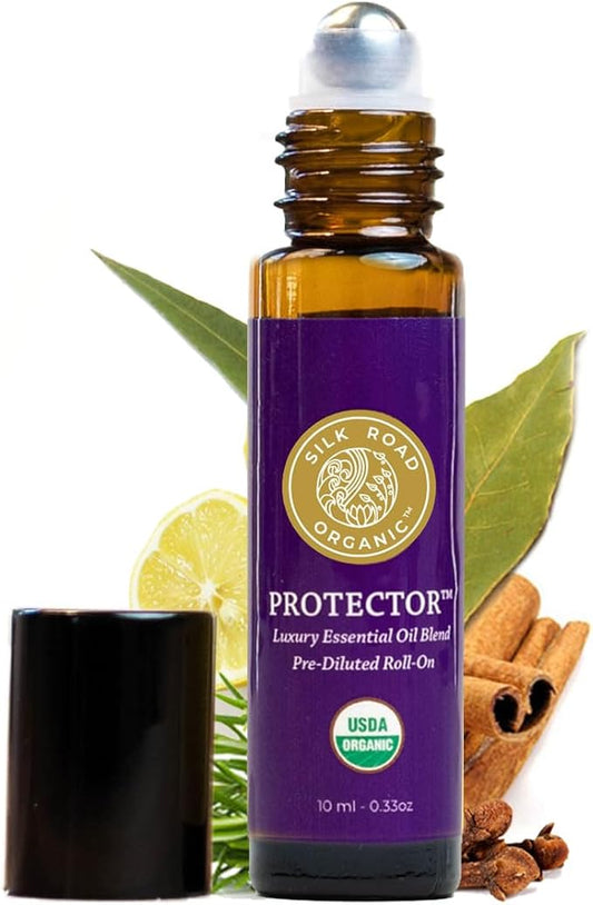 Silk Road Organic Protector Essential Oil Immunity Blend Roll On, Based on Thieves Oil Legend, 100% Pure USDA Certified Health Shield Aromatherapy - 10 ml Roller-Velvo Beauty