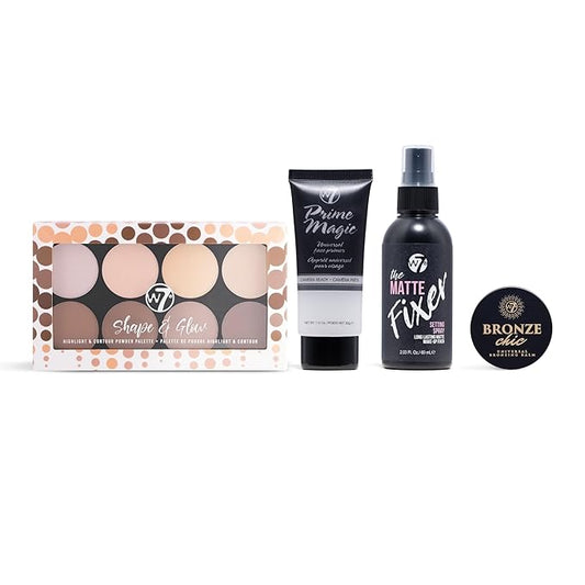 W7 Shape & Glow Makeup Set - Matte Finish - 4 Piece Set - Bronze, Contour & Secure-Velvo Beauty