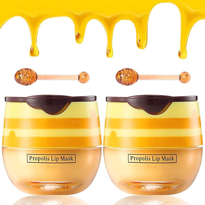2 PCS Bee Lip Balm Lip Mask Honey Pot Honey Lip Mask Propolis Moisturizing Lip Balm with Stick - Hydrating Prevention Dry and Cracked Lip Scrubs Exfoliato Lip Wrinkle Skin Care Products-Velvo Beauty