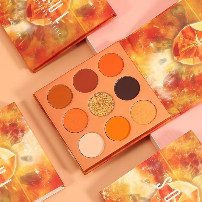 docolor Eyeshadow Palette 9Colors Orange Eyeshadow Gemstone Shadow Palettes Highly Pigmented Mattes Shimmers Smokey Glitter Cream Colorful Powder Blendable Long Lasting Waterproof Makeup Palette-Velvo Beauty