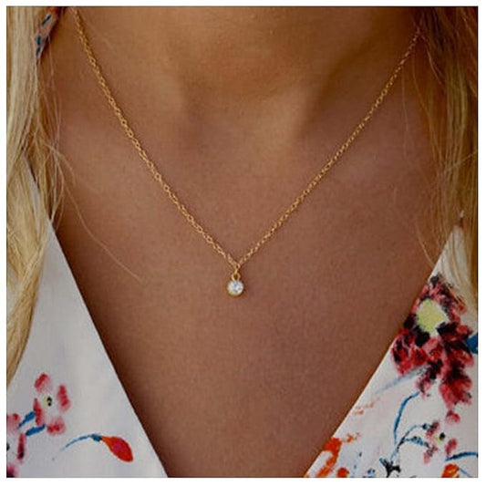 Tiny Rhinestone Pendant Necklace Gold Diamond Choker Necklace Solitaire Diamond Necklace Floating Crystal Necklace Chain Bridesmaid Gifts for Women and Girls-Velvo Beauty