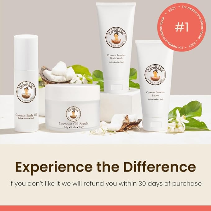 Cocobaba Stretch Mark Relief Set - Belly oil for pregnancy care package | Stretch Mark Cream for Pregnancy | Body wash | Body scrub | First time mom gift | Pregnancy Must have-Velvo Beauty