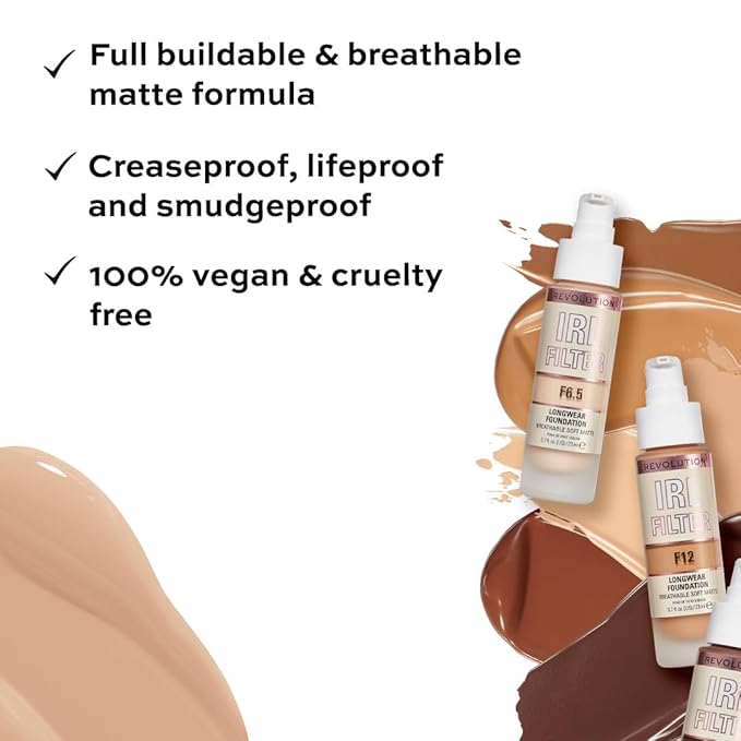 Revolution Beauty, IRL Filter Longwear Foundation, Soft & Breathable Formula, Medium to Full Coverage, Matte Finish, F5, 0.7 Fl. Oz-Velvo Beauty