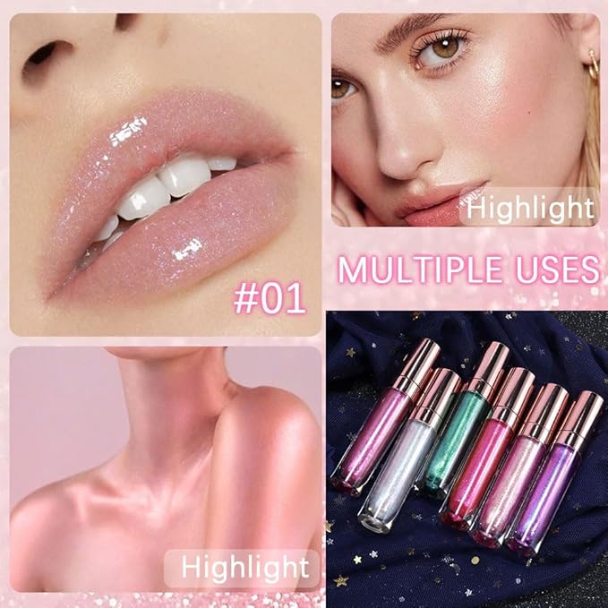 GECOMO Colorful Explosive Pearlescent Lip Gloss 3D Multifunctional Fine Glitter Chameleon Lip Gloss Polarized Diamond Makeup, Magic Big Brush Color Changing Lip Oil(101# COLORFUL FLASH)-Velvo Beauty