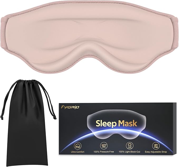 3D Cooling Eye Mask Sleep Mask for Men & Women, 100% Pressure-Free & Light Block-Out Eye Mask for Sleep with Easy Adjustable Strap, Night Eye Cover for Travel, Pink-Velvo Beauty