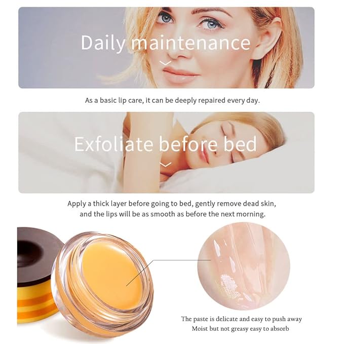 2 PCS Bee Lip Balm Honey Lip Balm Pot,Lip Exfoliating Lip Mask Hydrating & Prevention Dry and Cracked Lip Scrubs Exfoliator, Honey Lip Sleeping Mask Fade Lip Lines Bee Lip Balm-Velvo Beauty