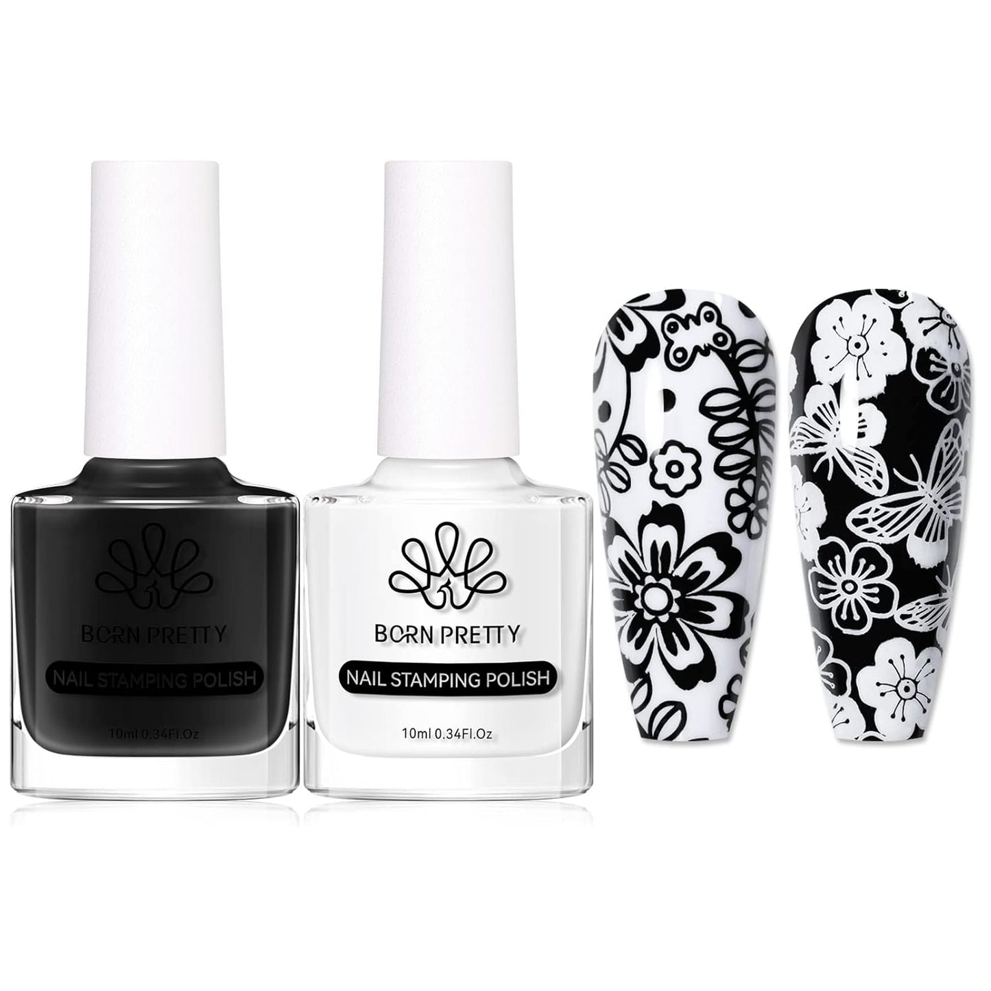 Born Pretty Nail Art Stamping Polish White Black Manicure Image Stamp Polish Set Print Polish Varnish 2 Bottles-Velvo Beauty