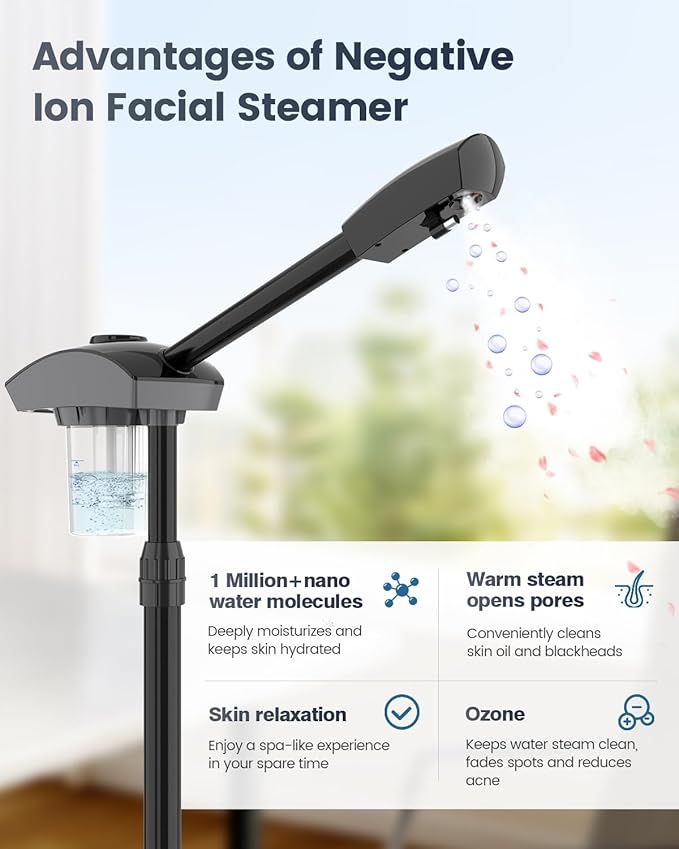 Kingsteam Professional Ozone Nano-Ionic Facial Steamer | Deep Cleansing Hydrating | Salon Home Spa Face Steamer | Pore Cleanser | 60-Min Timer | 360° Swivel | Esthetician Favorite Tool, Black-Velvo Beauty