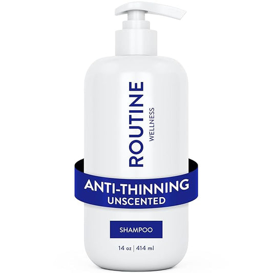 Routine Wellness Anti-Thinning Shampoo for Thinning Hair - Biotin DHT Blocker Women & Men - Color Safe Shampoo for Hair Loss & Healthy Hair - Unscented - 14oz-Velvo Beauty