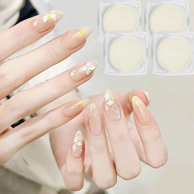 White Pearl Nail Powder, 4Pcs Iridescent Aurora Powder, Mermaid Metallic Mirror Effect Pigment Pearlescent Nail Chrome Powder-Velvo Beauty