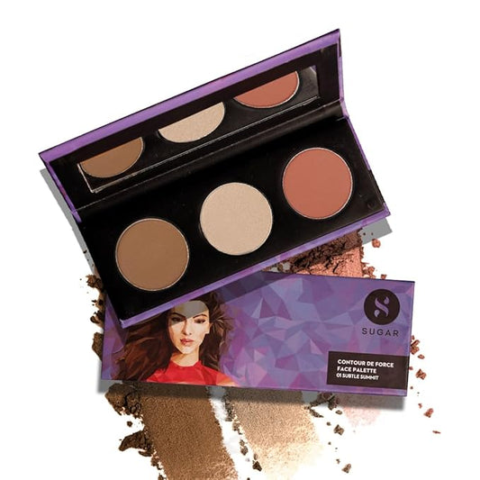 Sugar Cosmetics Contour De Force Face Palette01 Subtle SummitLonglasting formula, Lightweight Blush, Highlighter and Bronzer, Paraben free.-Velvo Beauty