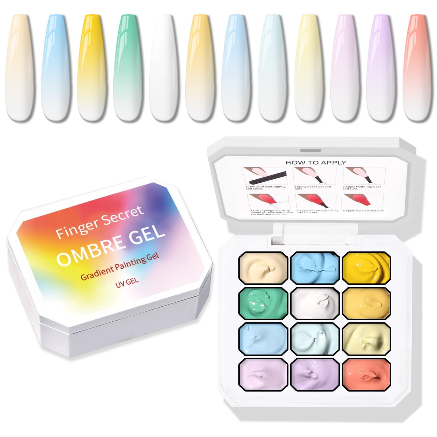 Sponge Pat Paint Nail Gel, Ombre Nails Gradient Gel Nail Blush Blooming Aura Nails Drawing Stripper Floral Painting DIY Nail Art, No Wipe, UV/LED Curing (12 Colors A)-Velvo Beauty