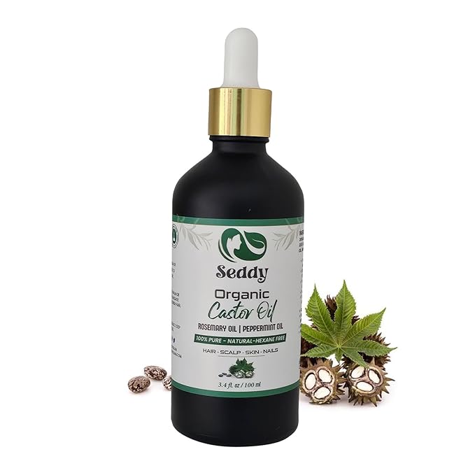 Seddy Organic Castor Oil - Cold Pressed | Hexane-Free | Pure | Hair, Scalp, Eyelashes, Eyebrows, Skin, & Nails | Hair Treatment Oil - 3.4 Fl. Oz-Velvo Beauty