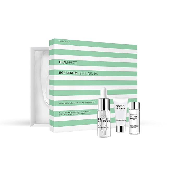 BIOEFFECT EGF Serum Gift Set with mini Volcanic Exfoliator and Micellar Water, Anti-Aging, Hydrating, Wrinkle-Fighting Facial Skin-Care with Growth Factor and Hyaluronic Acid plus Free Tote Bag-Velvo Beauty