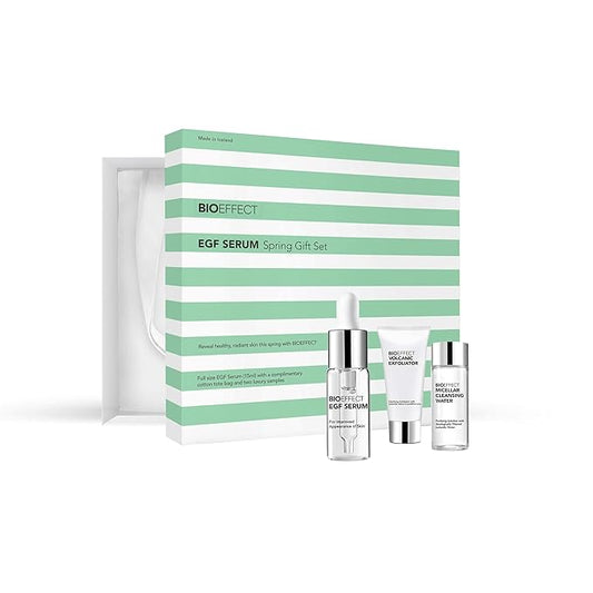 BIOEFFECT EGF Serum Gift Set with mini Volcanic Exfoliator and Micellar Water, Anti-Aging, Hydrating, Wrinkle-Fighting Facial Skin-Care with Growth Factor and Hyaluronic Acid plus Free Tote Bag-Velvo Beauty
