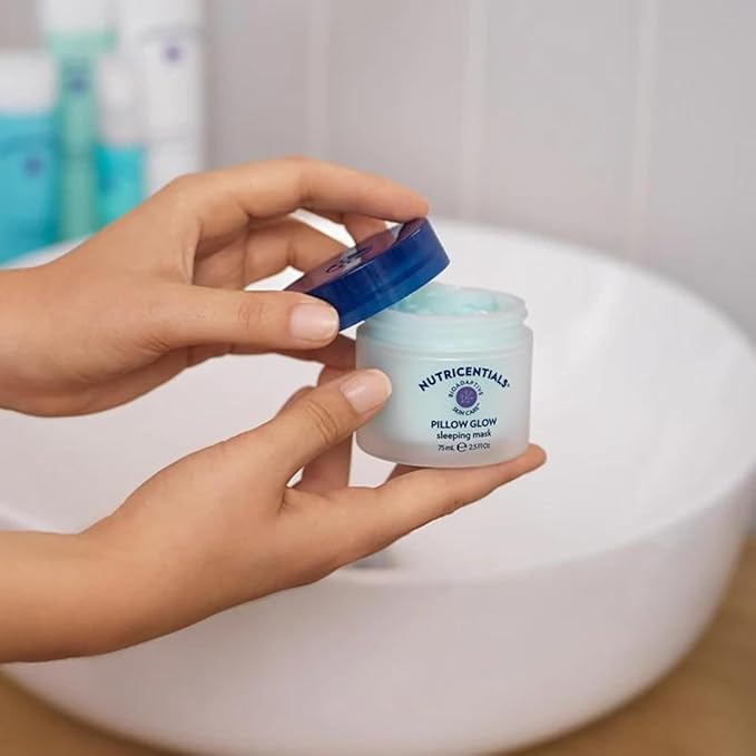 NuSkin NUTRICENTIALS Pillow Glow Sleeping Mask | Overnight Hydration | Bioadaptive Botanical Complex | Red Algae | Apple Extract | Deep Sea Water | Skin Glowing & Pore Minimizing | 2.5 Fl Oz | 1 Pack-Velvo Beauty