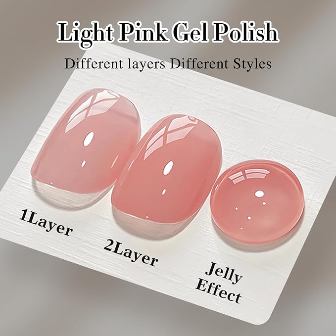Double Rhythm 0.50 OZ Translucent Gel Polish Same Color Same Bottle Sheer Pastel Neutral Natural Milky 15 ML Jelly UV Nail Art DIY at Home (Light Pink-A1494)-Velvo Beauty